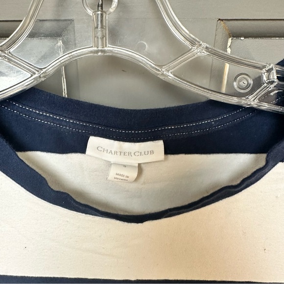 Charter Club Striped Top Navy White Long Sleeve Womens Size Small Casual Shirt - Picture 3 of 9